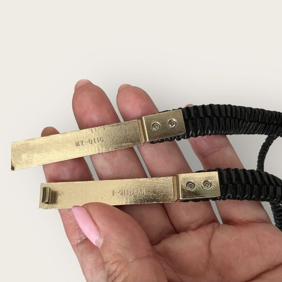 Black leather belt stretchy gold tone buckles - Picture 3 of 4